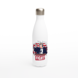 Bold Trump ‘Fight!’ – Limited Edition Iconic Rally Design | Bouteille d’eau blanche en acier inoxydable 483 ml (17 oz)