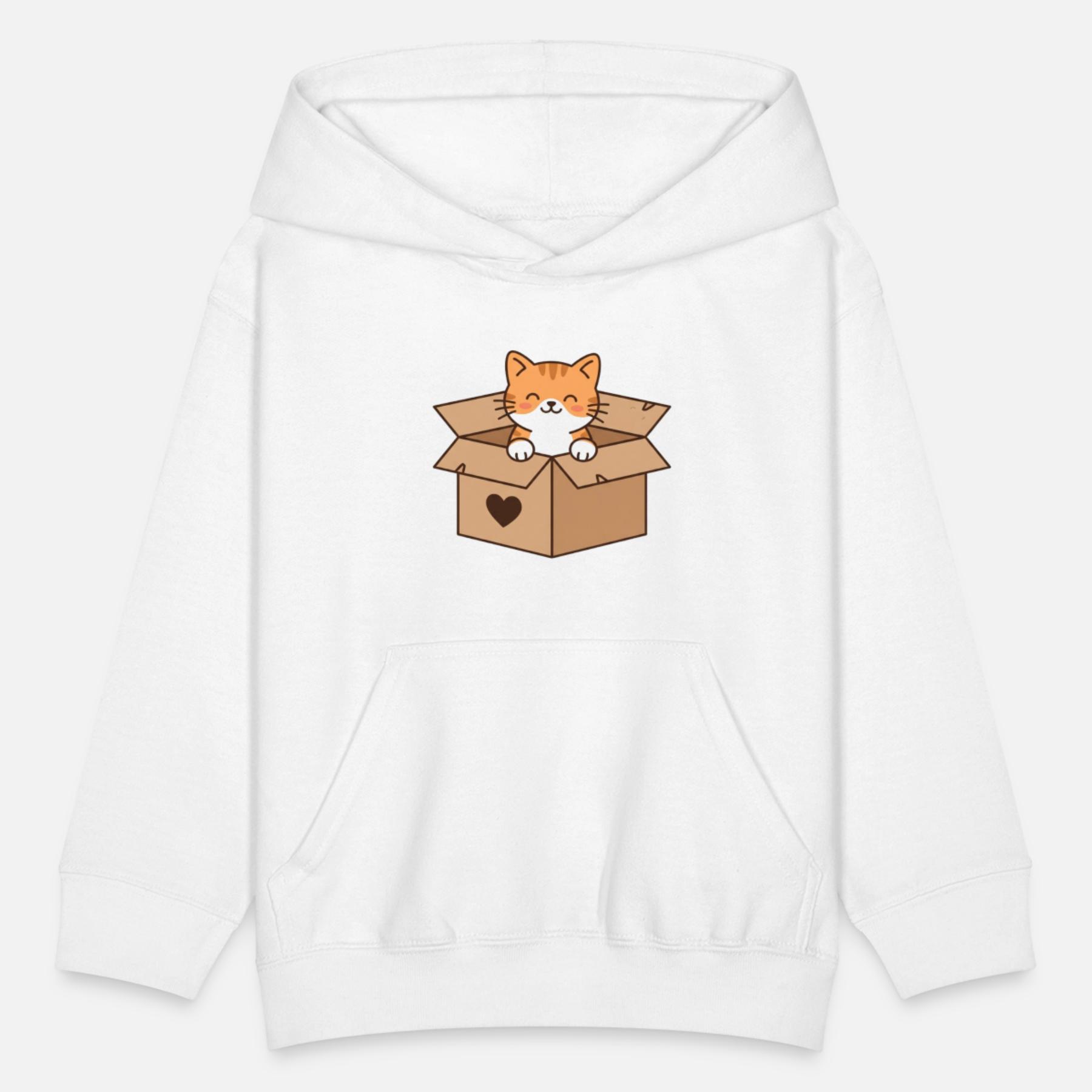 Cozy Cat in Cardboard Box Kids' Hoodie