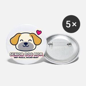 Celebrate the grey-muzzled dogs who deserve all the love with this charming button set — a must-have for every senior dog mom.