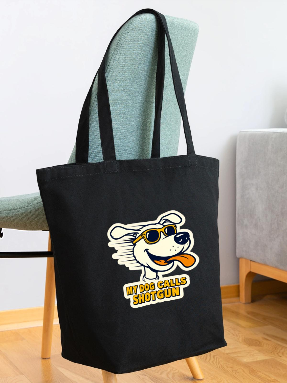 Funny Dog Calls Shotgun Eco Cotton Tote Bag - Image 4