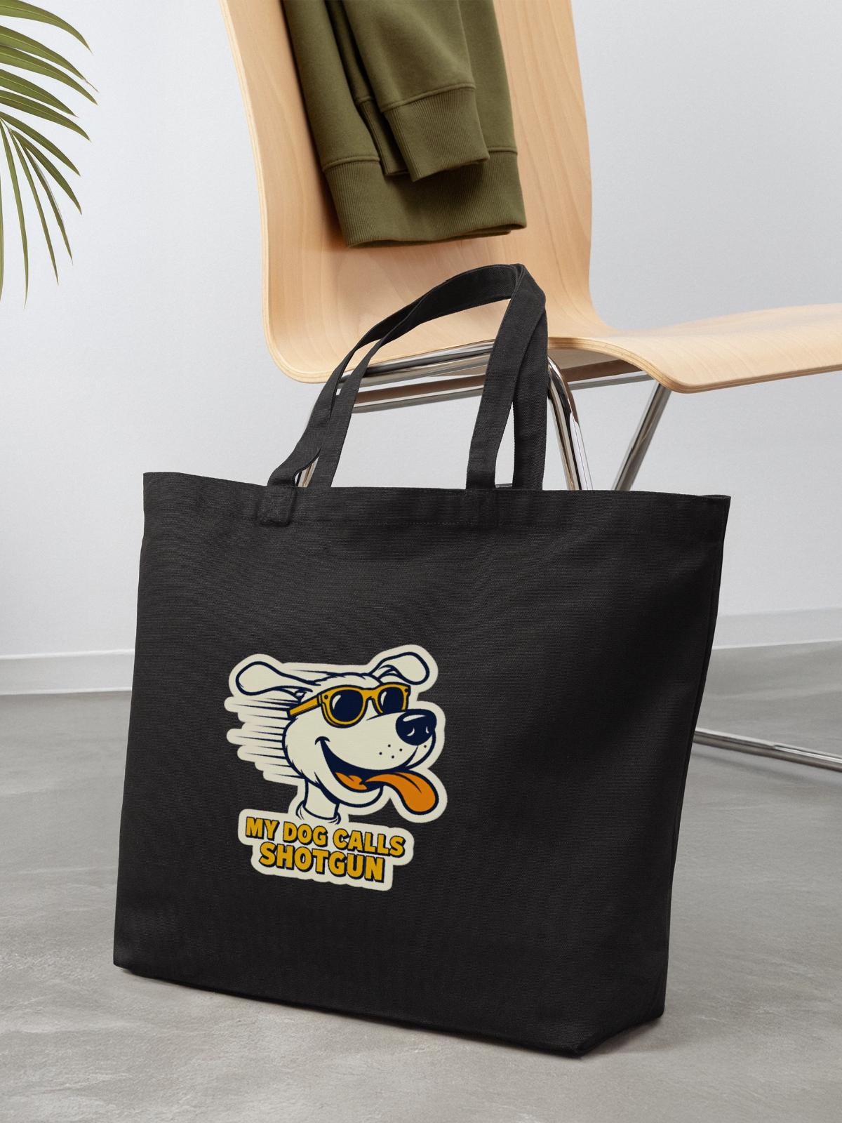 Funny Dog Calls Shotgun Eco Cotton Tote Bag - Image 3